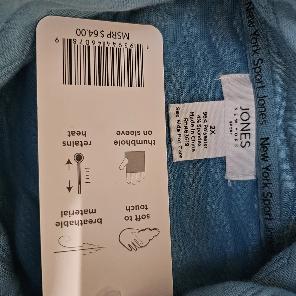 SALE - PLUS - NWT Jones NY Sport Blue ZigZag Quilted Sweatshirt w/ Thumbholes - Picture 6 of 7